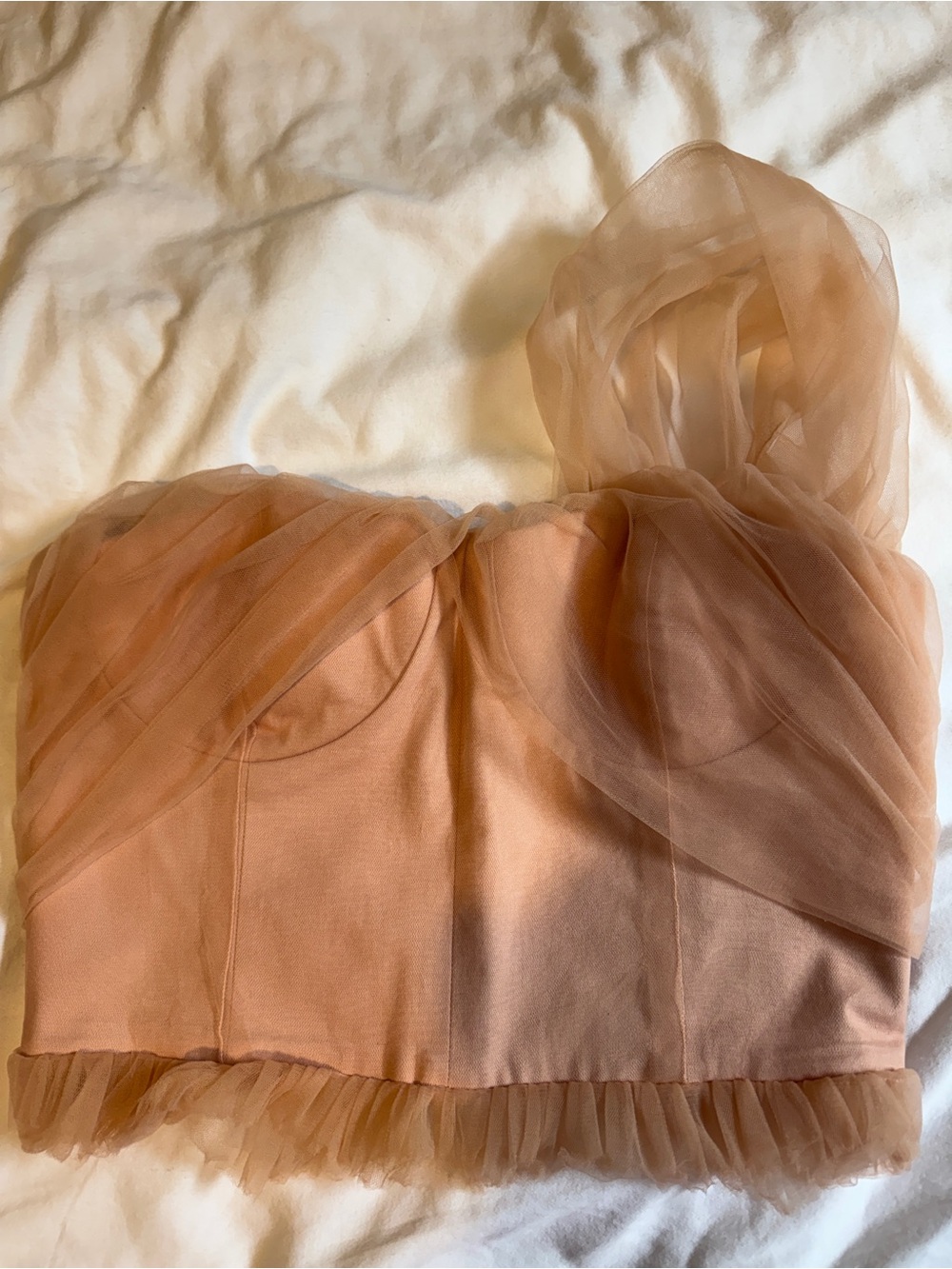 NBD Peach Strapless Bustier with Sheer Overlay